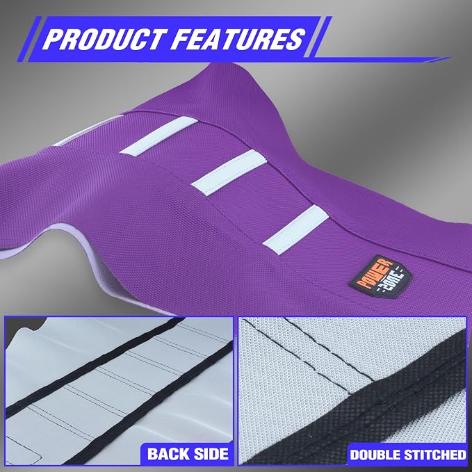 Dirt Bike Seat Cover - White Stripe Universial Seat Cover for Dirt Bike - Motorcycle Motorcross Enduro Seat Covers (Purple)