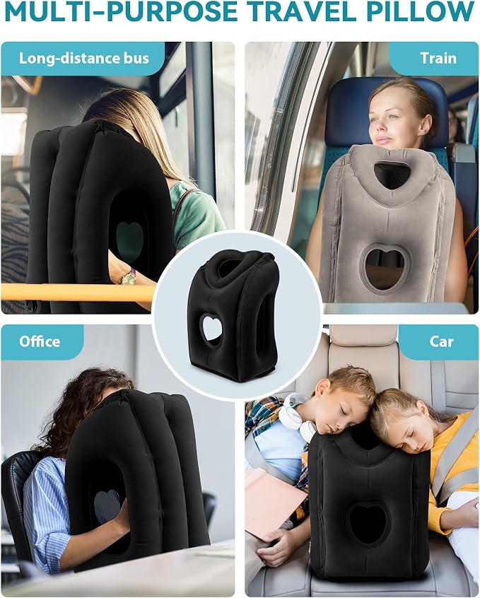 Travel Pillow,Inflatable Airplane Pillow for Sleeping to Avoid Neck and Shoulder Pain,Supports Head and Chin Used for Airplane,Car,Bus and Office