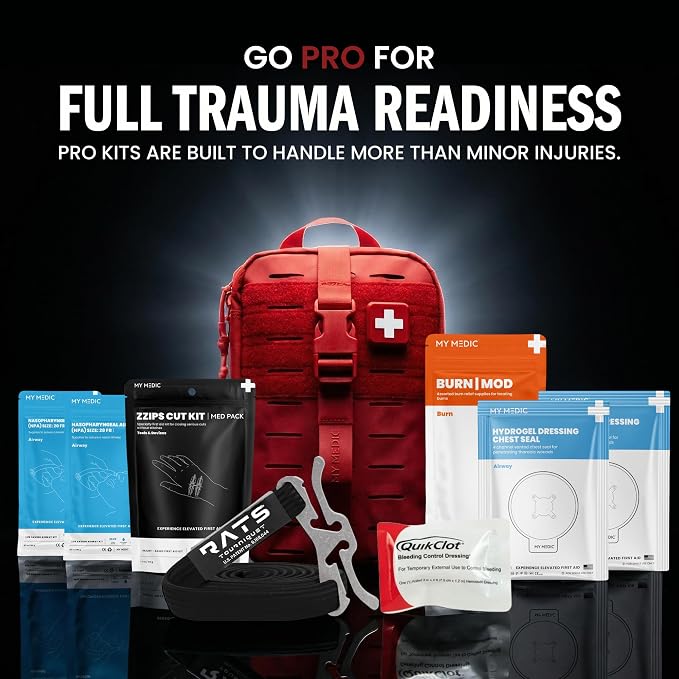 MY MEDIC MyFAK PRO IFAK Trauma Kit & First Aid Kit with Tourniquet - HSA FSA Items - Built in USA - Premium Medical Supplies, Trauma Pack & Medic Kit Bag for Home & Auto Emergency Preparedness, Red