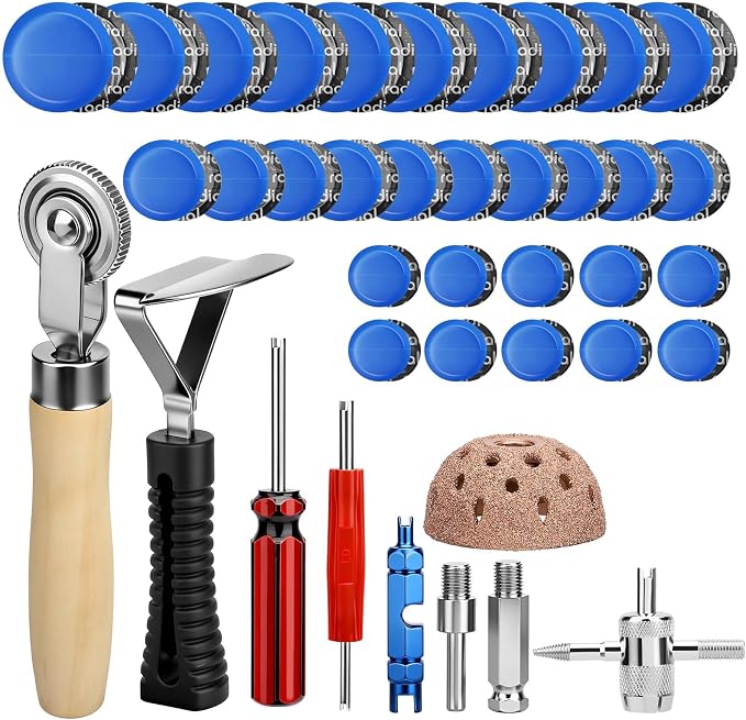 Linkstyle 67PCS Tire Repair Kit Heavy Duty, 32/42/58mm Tire Patch Kit, Flat Tire Repair Tools with Buffing Wheel, Roller and Scraper, for Car Motorcycle Bike