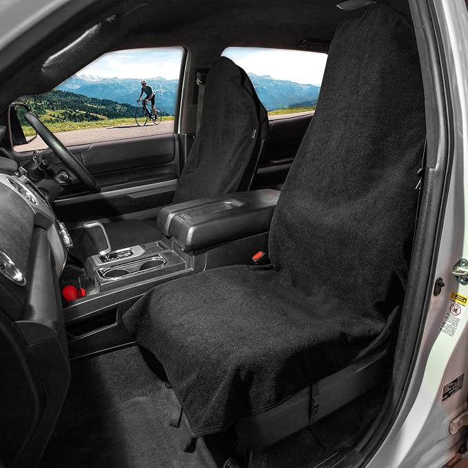 Leader Accessories Waterproof Towel Front Bucket Seat Covers, 2pcs Black | Universal Non-Slip, Fits Car Truck SUV, Machine Washable, For Dog & Kid, Pets, Yoga, Gym, Beach, Swimming, Outdoor Sports