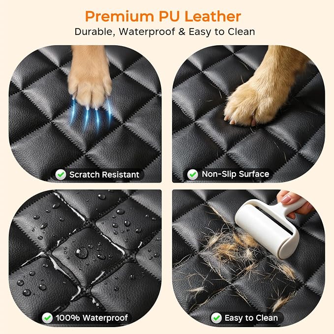 URPOWER PU Leather Dog Car Seat Cover for Back Seat, Waterproof Non-Slip Bench Seat Protector for Dogs, Easy-Clean Scratch-Resistant Pet Seat Cover for Mid-Size Cars & Mid-Size SUVs