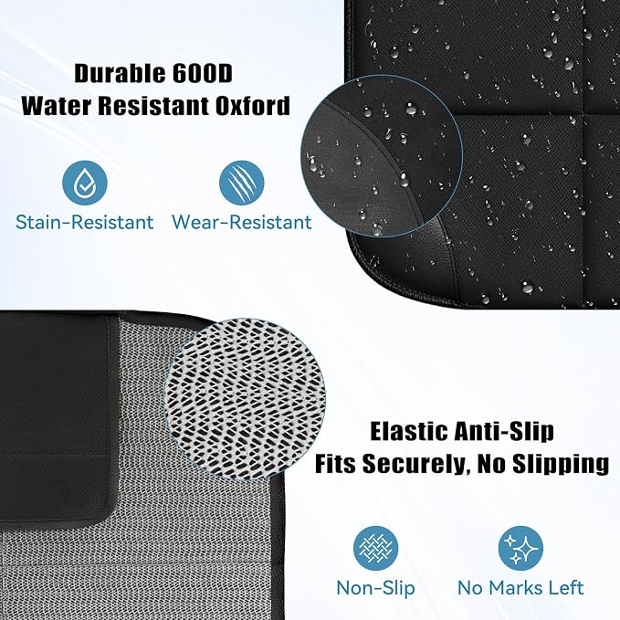 Car Seat Protector, Thick Padding and Upgraded Non-Slip Backing, 600D Waterproof Fabric Child Car Seat Cover with Mesh Pockets, No Imprints, Universal Fit for Car SUV Truck (Black 1pc)