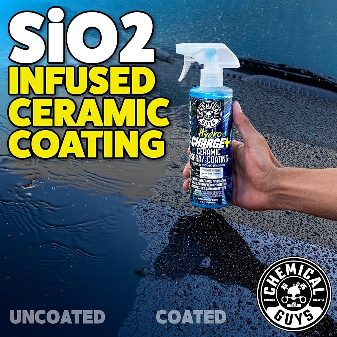 Chemical Guys WAC23016 HydroCharge High-Gloss Hydrophobic SI02 Ceramic Spray Coating (Works on Car, Truck, SUV, RV, Boat and Motorcycle Paint), 16 fl. oz, Blue | Ceramic spray coating adds high gloss, slickness and hydrophobic water beading on paint, g...