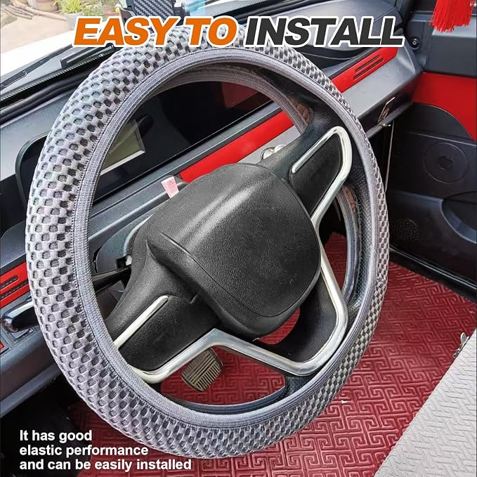 Car Elastic Stretch Steering Wheel Cover, Universal 15" Automotive Steering Wheel Protector, Microfiber Ice Silk, Breathable, Anti-Slip, Easy Carry, Car Accessories for Cars/SUVs/Vans/Truck (Grey)