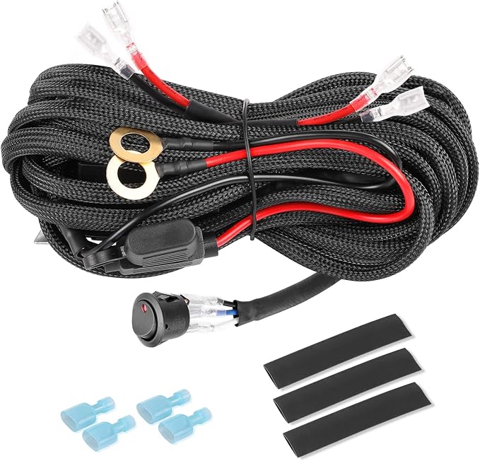 Wiring Harness 2 Lead, Rfroad Lighting 12V LED Light Bar Wiring Harness Kit - Rocker Switch 40A Relay Fuse, for Pod Lights Fog Lights Off Road Light Bar Wire Kit for Truck UTV ATV Boat