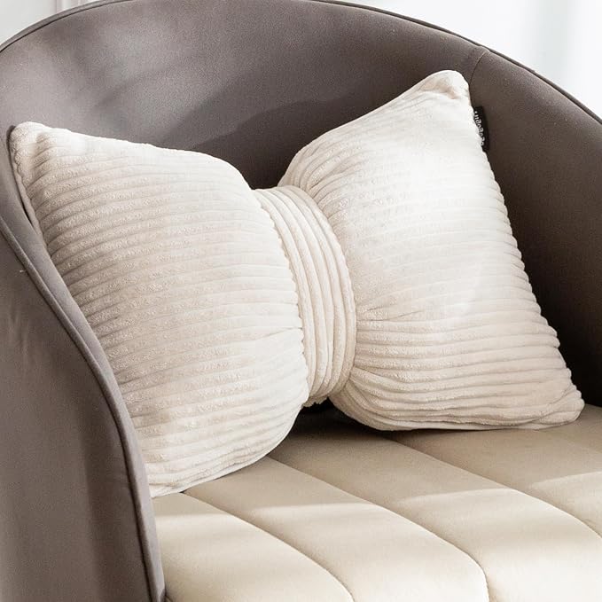 HIGOGOGO Lumbar Support Pillow for Recliner Chair, Bow Knot Shaped Back Support Cushion, Striped Corduroy Soft Decorative Lumbar Pillow for Office Chair, Sofa, Car, Bed, Living Room - Beige