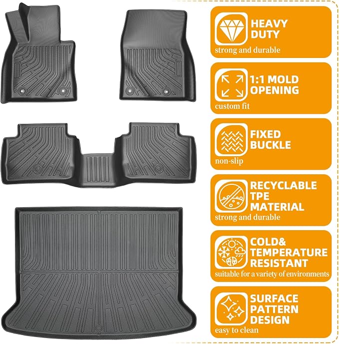 Floor Mats for Mazda CX30 2020 2021 2022 2023 2024 2025 2026, ONLY for AWD | TPE CX30 Floor Mats 1st & 2nd Row & Cargo Liner, Waterproof Summer Winter Non-Slip Floor Liners Car Accessories