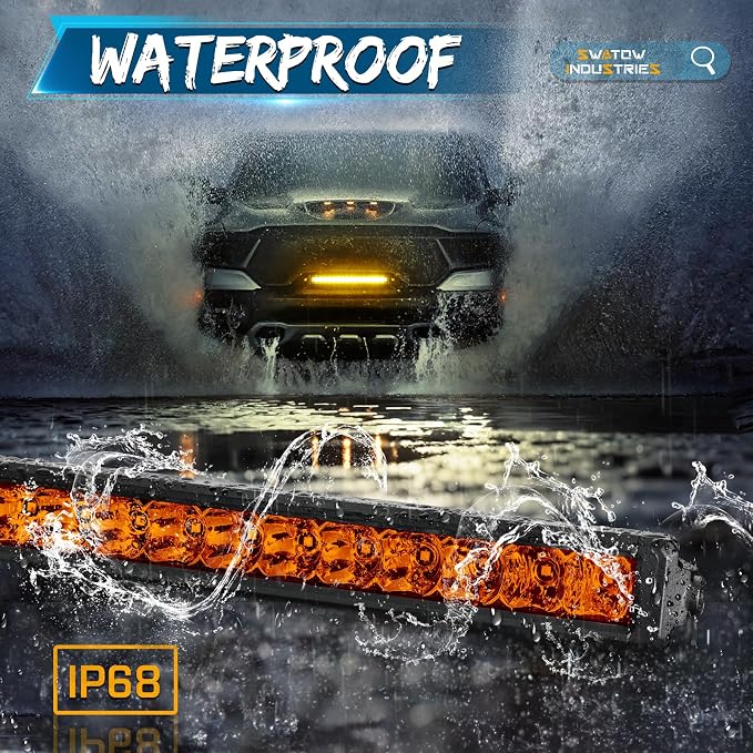 18 Inch Amber Light Bar, SWATOW INDUSTRIES 18" Slim LED Light Bar Spot Flood Single Row Driving Lights Bumper Mounts LED Light for F150 Wrangler Toyota Chevy Ram Truck UTV ATV SUV