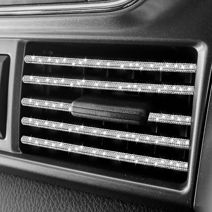 10 Pcs Bling Car Vent Outlet Trim Bling Car Accessories for Women Interior Rhinestone Cars Air Conditioner Vent Decoration Strip Glitter Cars Decorations for Women