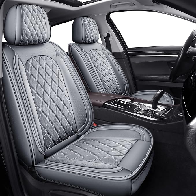MIROZO Car Seat Covers Full Set - Leather Seat Covers Grey Breathable Vehicle Cushion Cover Fit for Most Sedan, Truck and SUV (Gray)