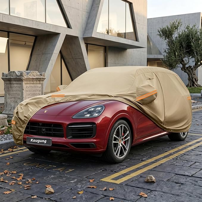 Kaugung Custom Fit Car Cover for Porsche Cayenne S/GTS/Turbo (2002-2026), Heavy Duty All Weather Waterproof Outdoor SUV Cover, Sun Rain UV Protection with Driver Door Zipper, Mirror Pockets & Vents