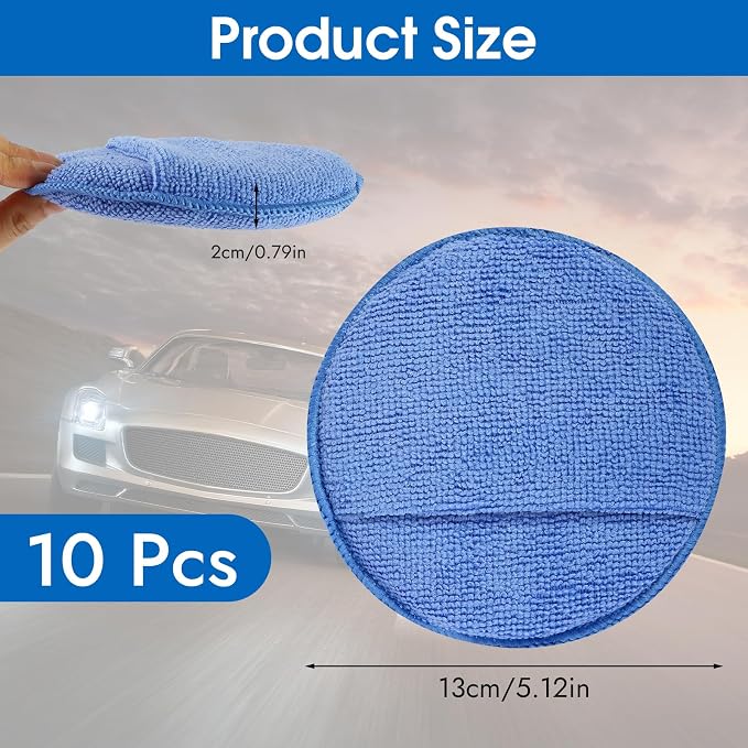 10 Pack Wax Applicator Pads Microfiber with Finger Pocket for Car Wax | 10-pack microfiber foam pads with finger pocket, Scratch-free waxing for cars & household, Machine washable & reusable