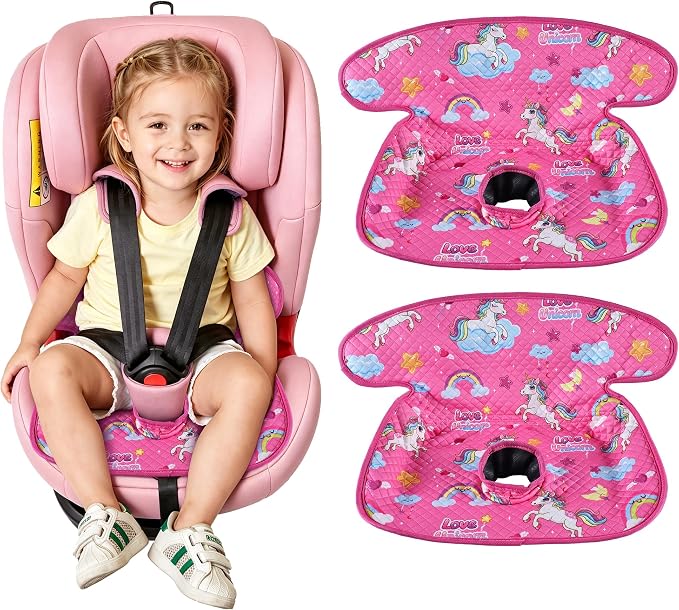 2PCS Toddler Car Seat Protector for Potty Training Waterproof | Soft quilted top Anti-slip back Machine washable Fits most car seats & strollers Catches potty leaks & spills Pink Unicorn