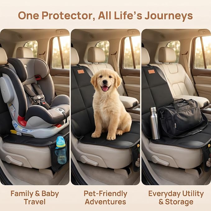 SMART ELF 2 Pack in Gift Box Car Seat Protector, Protect Child Seats with Thickest Padding and Non-Slip Backing Mesh Pockets for Baby and Pet, Sedan SUV Truck (Black)