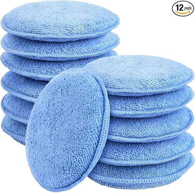 AIDEA Car Wax Applicator Pad, Microfiber Applicator Pad for Buffing & Detail Polishing, 12PK Round Foam Pads for Car Cleaning and Fine Polishing, 5 Inch