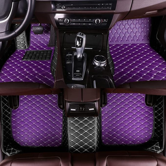 Custom Fit Car Floor Mats - Full Coverage Automotive Leather Floor Liners for Most Vehicles by MingyunSM (Purple & Black)