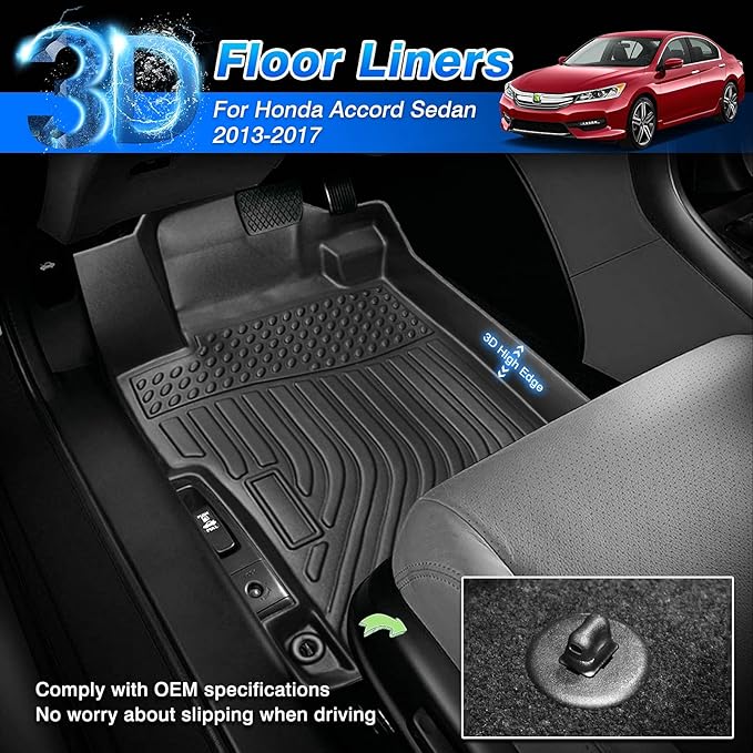 Accord Floor Mats - Car Mats for Honda Accord Sedan 2013-2017 (Not Fit Coupe Model), All Weather Flor Mat for Accord Accessories, Heavy Duty Rubber Mats, Car Accessories