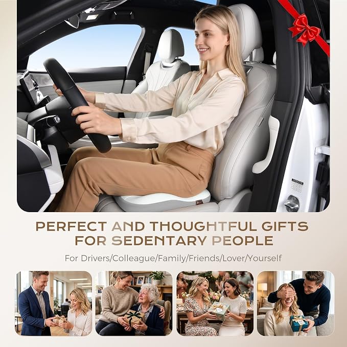 Coverado Seat Cushion for Car Truck Driver, Ergonomic Memory Foam Chair Cushions for Sciatica & Tailbone Pain Relief Cushion Butt Cushion for Long Sitting, Driver Office Seat Cushion Gray&Light Gray
