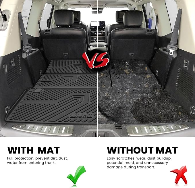 LASFIT Cargo Mat & Backrest Mats for Nissan Armada 2017-2024 / Infiniti QX80 2011-2024, All Weather TPE Custom Fit Easy Clean Durable No-Curling Trunk Mat for Armada & QX80, Black