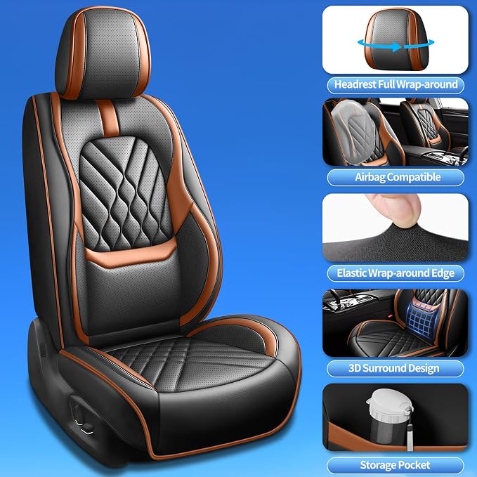 Fit Ariya Car Seat Covers Compatible with Nissan Ariya 2023-2024 2025 2026-Premium Leather,Waterproof,Breathable,Airbag Compatible &All-Weather Seat Cushion Protecto(Full Set,Brown)