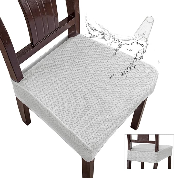 Genina Waterproof Seat Covers for Dining Room Chair Covers Waterproof Dining Chair Covers (6 PCS-Rear-Covered, White)