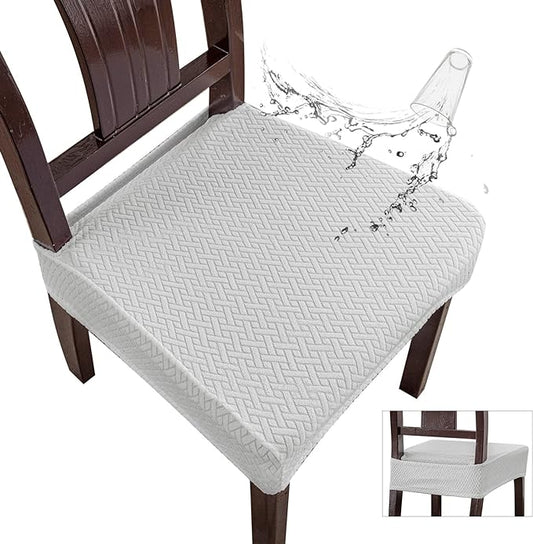 Genina Waterproof Seat Covers for Dining Room Chair Covers Waterproof Dining Chair Covers (6 PCS-Rear-Covered, White)