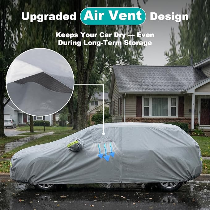 Favoto Car Cover Waterproof All Weather Heavy Duty Car Cover | Automatic Car Covers with Air Vent Sun Snow Dust UV Protection Tearproof Cover Universal Fit for Hatchback (164-177 in)