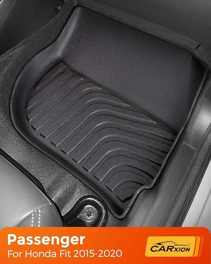 CARxion® for Honda Fit Floor Mats & Cargo Trunk Liner 2015-2020 SUV 5-Seat | Not for Manual Transmission Custom Fit All-Weather TPE Rubber Black Car Accessories 2019 2018 2017 2016 Summer Bench Trip