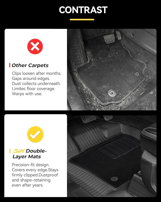 3W Floor Mats & Front Carpet Fit for 2015-2025 2026 Ford F150/F-150 Lighting SuperCrew Cab (w/o Fold Flat Storage), TPE All Weather Accessories Custom Fit Full Set Pick-up Truck Car Liners
