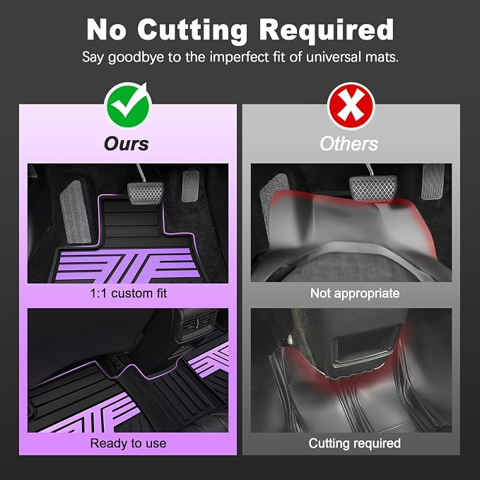 Rubber Floor Mats for Honda Civic Sedan 2012-2015 (Not for Coupe) | All Weather Heavy Duty Car Mats Fit for Civic, 1st & 2nd Row, Black & Purple