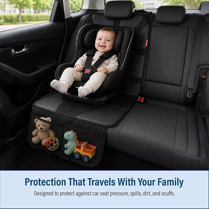 Autobase Car Seat Protector for Child Car Seat | Largest and Thickest Waterproof Backseat Protector for Kids and Pets | Heavy-Duty Non-Slip Rubber Padded Backing (Black, XL – 1 Pack)