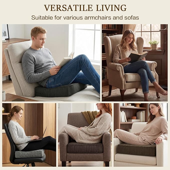 baibu Dual-Layer Gel Memory Foam Recliner Cushions for Elderly, 18x18x4 Inch Thick Non-Slip Recliner Seat Cushion Suitable for Couches, Armchair, Wheelchair, Beige