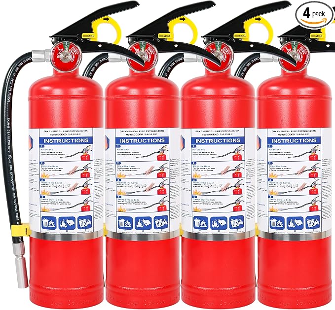 5 lb ABC Dry Chemical Fire Extinguisher with Wall Mount, 2A:10B:C Rated | All-Metal Valve, Quick-Release Bracket, 4 Pack Large Fire Extinguishers for Home, Garage, Factory, Car, Truck, Vehicle, Boat