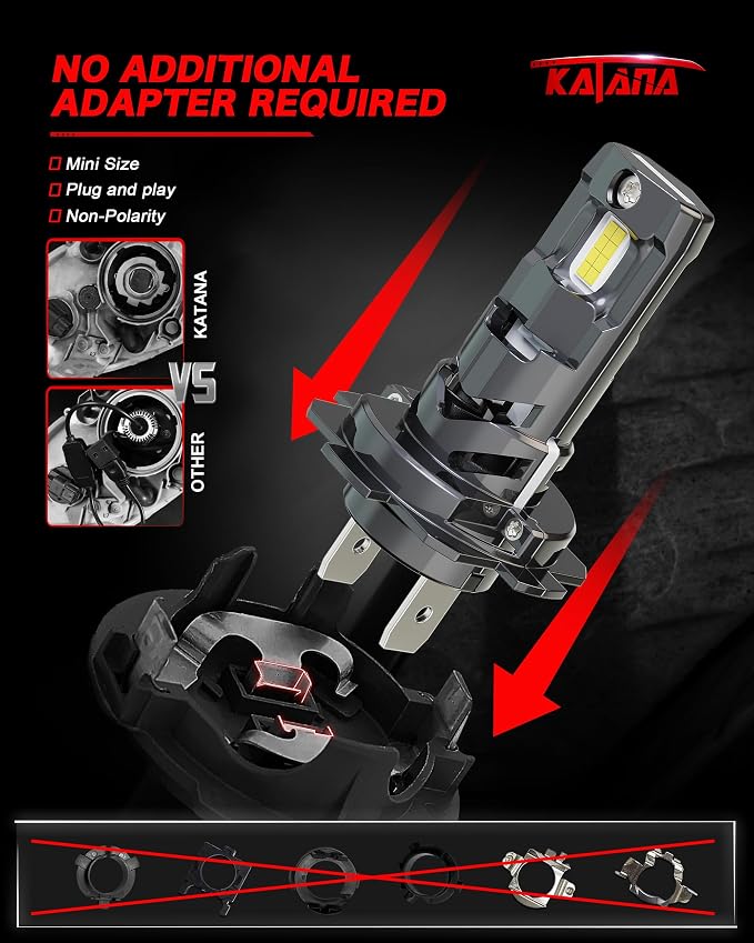 Katana H7 Bulbs, No Adapter Required 1:1 Size 400% Brightness 6500K of 2 | 32 Chips Per Pair, Turbo Cooling Fan, 50,000H+ Lifespan