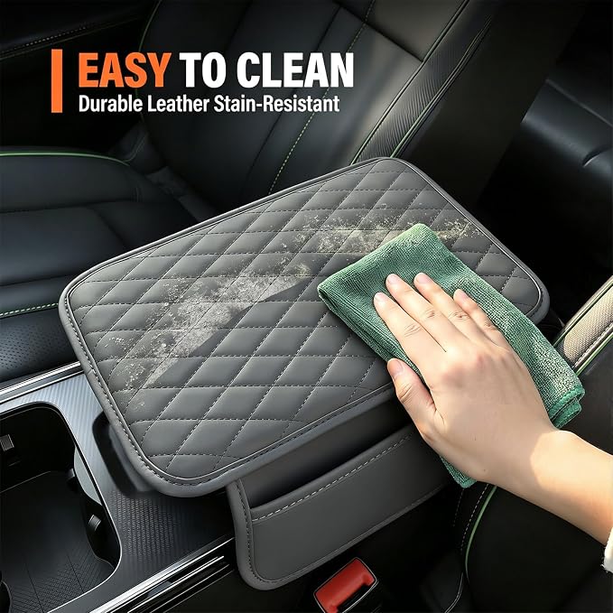 Center Console Cover with 2 Storage Bags, Universal Arm Cover for Car Pad Middle Console Cover, Scratch-Resistant & Waterproof, Easy to Clean - Grey