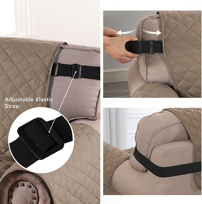 H.VERSAILTEX Reversible Quilted Sofa Cover Water Resistant Sofa Slipcover Washable Couch Cover with Non Slip Elastic Strap Furniture Protector for Kids, Dogs, Pets(Sofa, Taupe Brown/Beige)