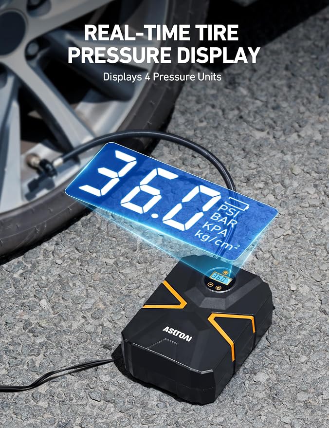 AstroAI S1 Tire Inflator Portable Air Compressor 12V DC 150PSI with Digital Gauge, Auto Shut-Off Preset Pressure Fast Inflation, Compact Air Pump for Car Tires, Motorcycle, Bike, Ball, Inflatables