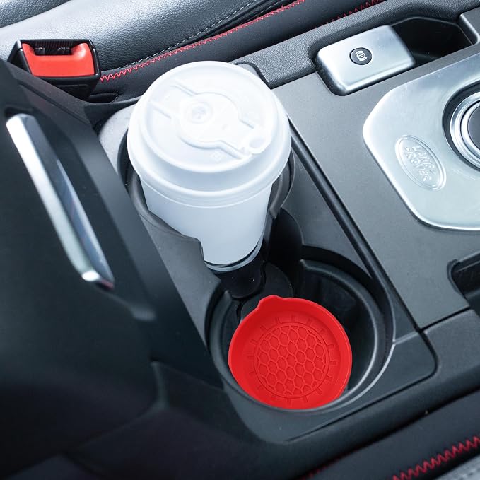 Amooca Automotive Cup Holders Universal Car Cup Coaster Waterproof Non-Slip Sift-Proof Spill Holder Car Interior Accessories 2 Pack Red
