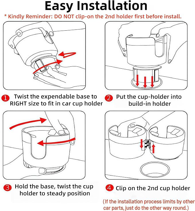 Car Cup Holder Expander, 2 in 1 Cup Holder Expander with Adjustable Base, Cup Holder Insert for 10-46 OZ Bottles, Cups, Extra Automotive Cup Holder for Car Fits for Yeti, Hydroflask, Car Accessories