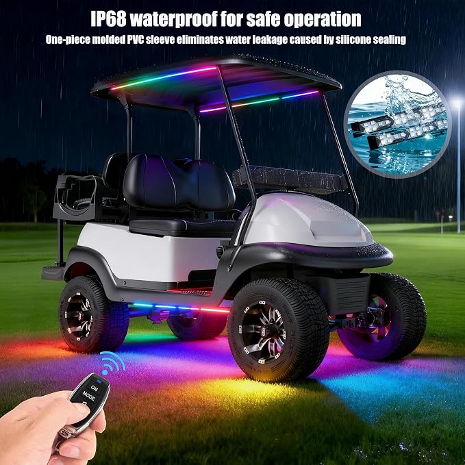 10L0L 6PCS Golf Cart Underbody Light Kit, Underglow LED Strip for EZGO Club Car Yamaha, 24 Modes Multicolor RGB Music Sync Waterproof, Canopy Lights Optional (6 Pack(4 Underbody and 2 Roof-Fishbone))