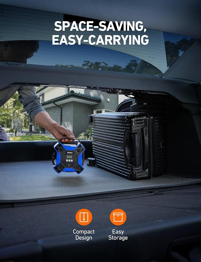 AstroAI 160PSI Tire Inflator Portable Air Compressor 12V DC Metal Cylinder | Auto Shut-Off 10Ft Cord LED Light Fast Inflation Air Pump for Car Tires, Bicycles, Motorcycles and Other Inflatables(Blue)