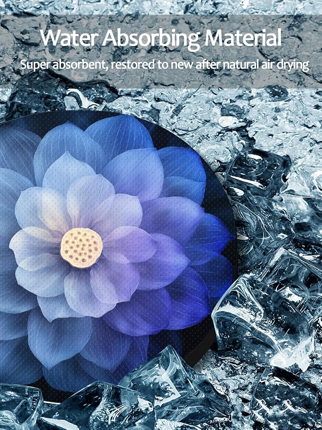 WOCOCN Cute Cup Holder Coasters for Your Car with Fingertip Grip, Auto Accessories for Women & Men,Pack of 2 (Blue Lotus Flower A)