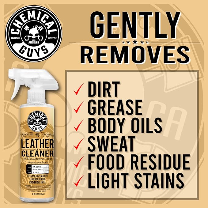 Chemical Guys, Colorless & Odorless Leather Cleaner for Interiors, 32 oz | Gentle, colorless cleaner lifts dirt from natural, synthetic and faux leather seats, furniture and apparel