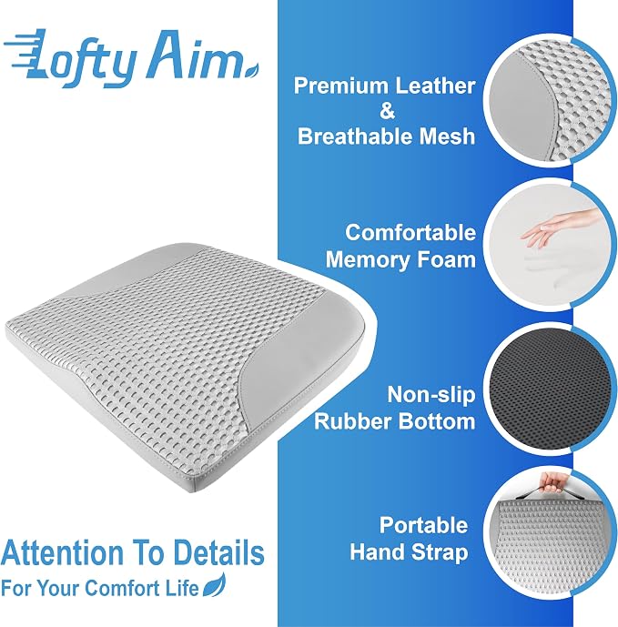 Lofty Aim Car Seat Cushion, Car Seat Pillow, Automotive Cushion | Memory Foam Car Seat Cushion for Long Driving, Butt Pillow for Pain Relief, Driver Seat Cushion for Car, Truck, Office, Gray