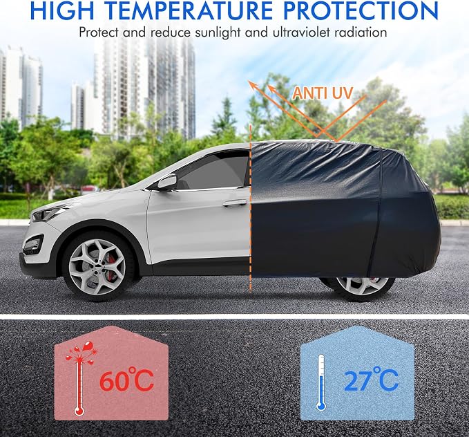 6 Layers Car Cover Waterproof All Weather Car Cover Waterproof All Weather, Outdoor Full Exterior Cover Rain Sun UV Snowproof Protection with Zipper Cotton for SUV (185-190inch)