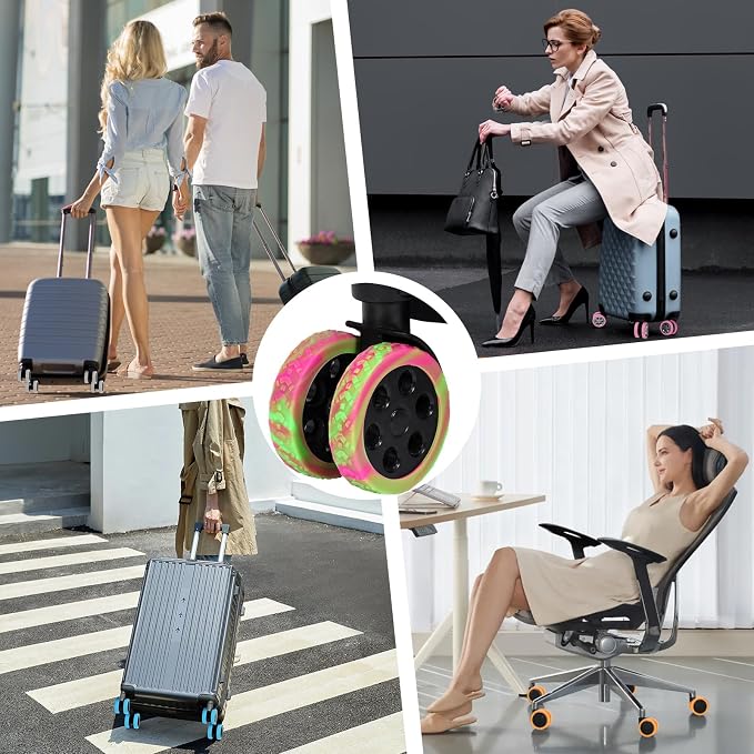 Luggage Wheel Covers, 8 PCS Silicone Wheel Protector Covers for 2-2.6 inches 8-Spinner Wheels, Wear-Resistant, Anti-Noise Wheel Covers for Luggage, Suitcases or Office Chair Caster Wheels (Multicolor)