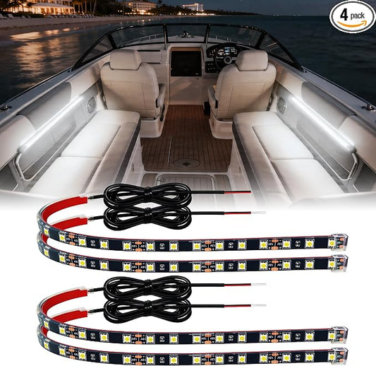 Car LED Strip Lights IP68 Waterproof Cuttable 12inch White 4 Pcs | 12V Footwell & Underbody Lights, 18pcs 5050 SMD, interior & exterior light, fits SUVs, trucks, motorcycles, boats, golf carts