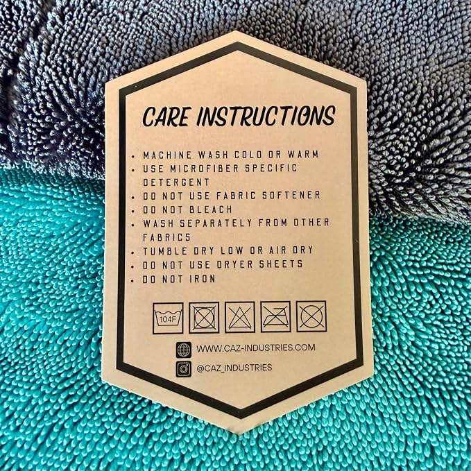 Microfiber Drying Towels (2-Pack) – 1400 GSM Twisted Loop, Medium 16"×24" – Ultra Absorbent, Streak-Free, Scratch-Free, No Water Spots, Edgeless, for Car Detailing & Household