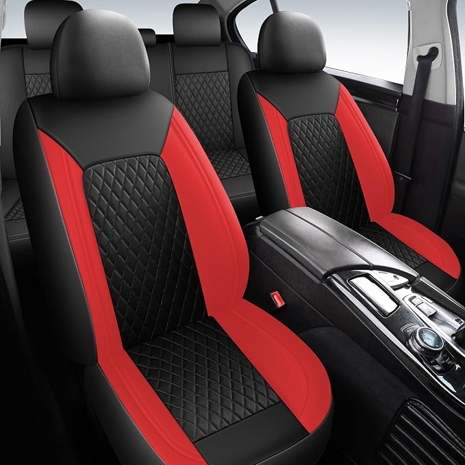 HChengkikz Faux Leather Full Set Car Seat Covers, Front & Split Rear | Bench Seat Protectors, Easy to Install Universal Fit for Sedans, Trucks, Vans, SUVs Automotive Interior Accessories